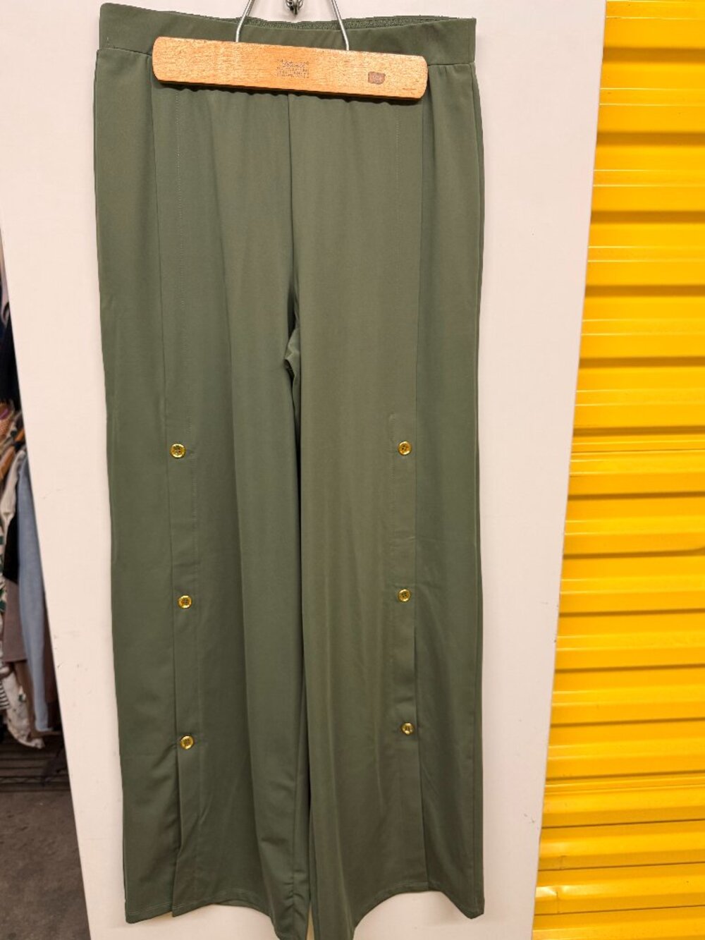 AmberNoon II SunKnit UPF 50 Olive Wide Leg Snap Slit Pants Size XS